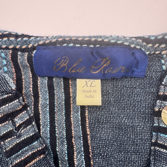 Blue Rain Blue/White Woven Babydoll Tunic Ruffle Hem Bell Sleeve Blouse, Size XL - Picture 3 of 8